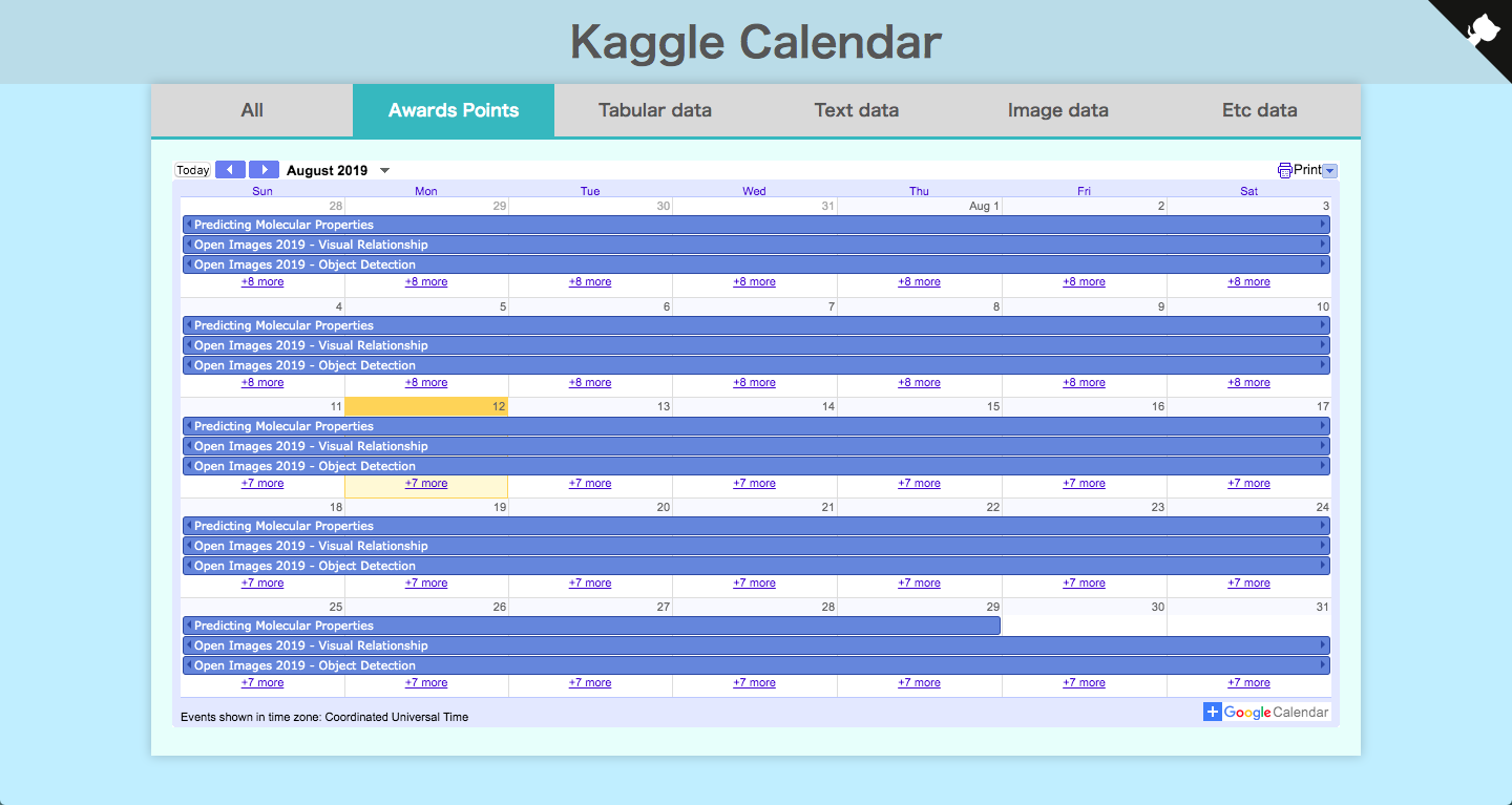Kaggle Calendar sample