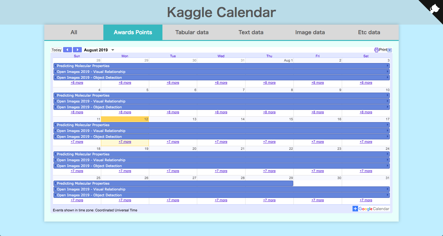 Kaggle Calendar
